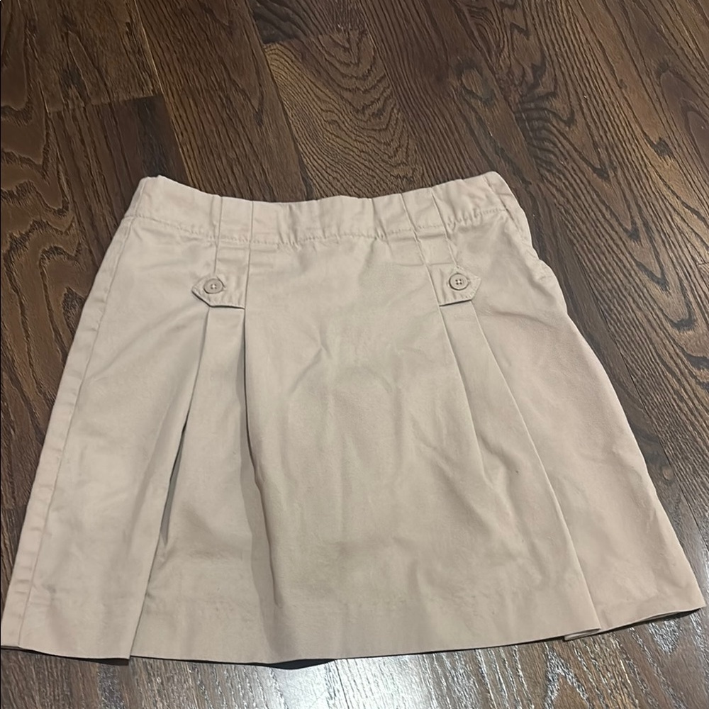 Beige Pleated Mini Uniform Skort